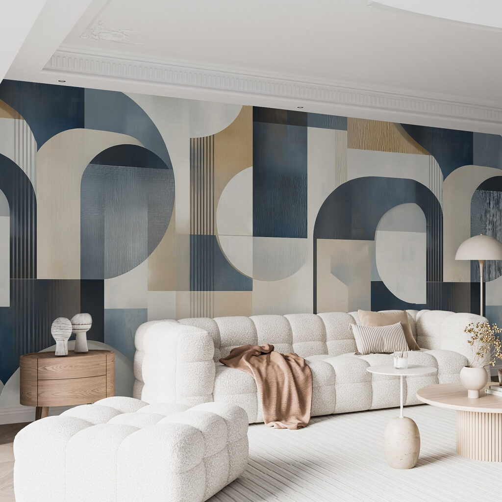 Blaue und goldene Bögen in einem Interieur