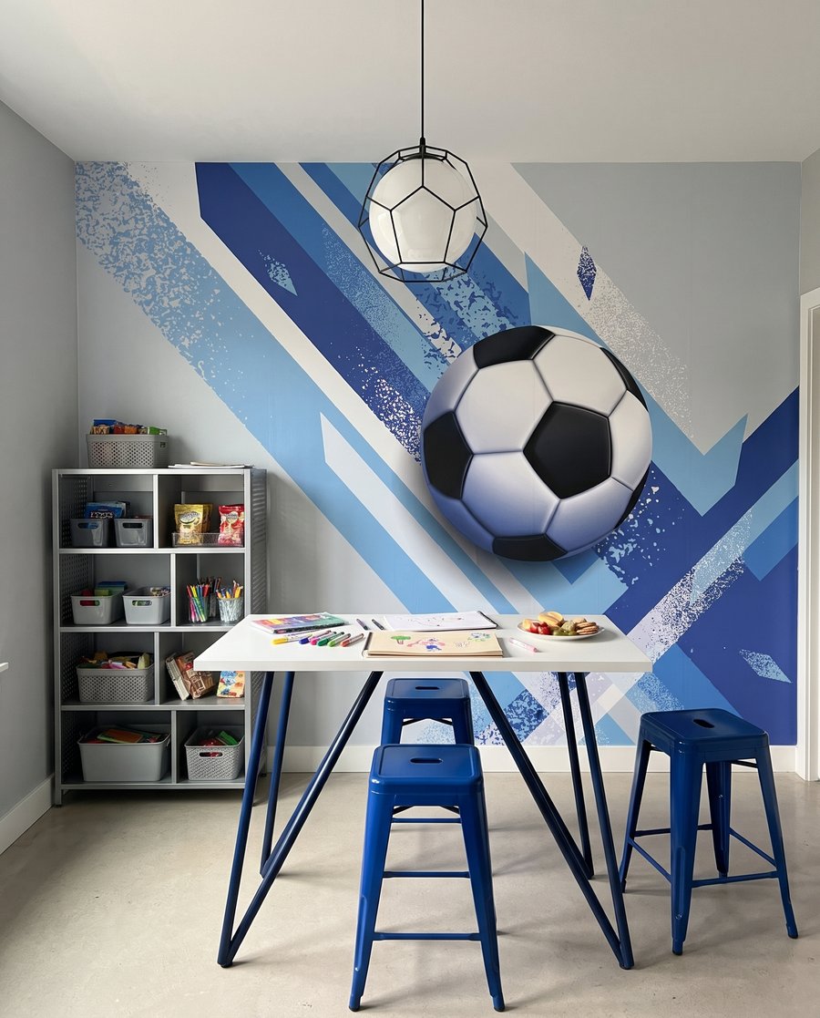 Fußball zwischen schrägen Farbbahnen — Interieur 3