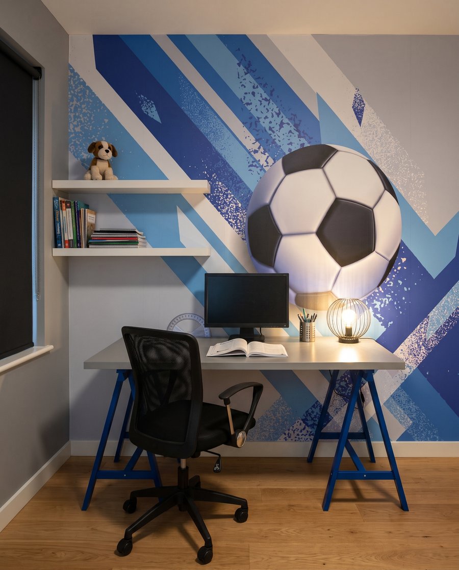 Fußball zwischen schrägen Farbbahnen — Interieur 4