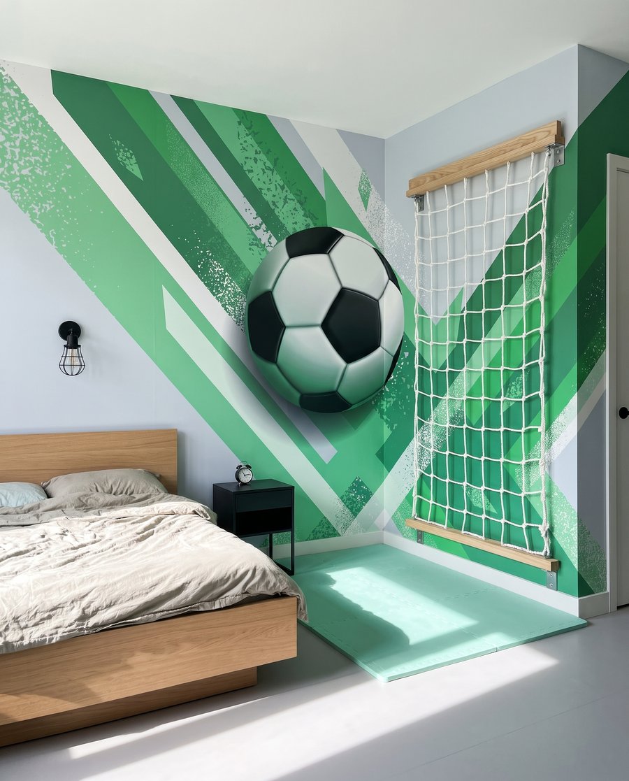 Fußball zwischen schrägen Farbbahnen — Interieur 1