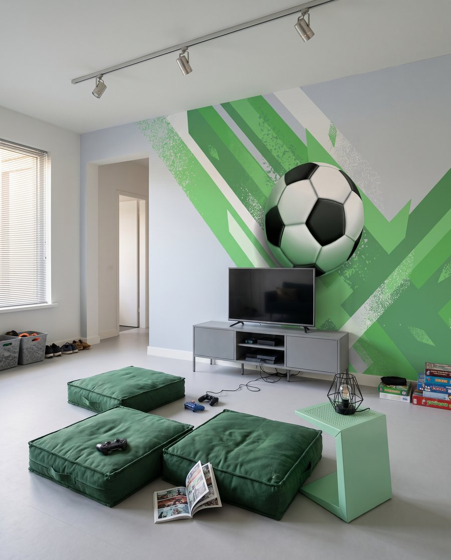 Fußball zwischen schrägen Farbbahnen — Interieur 3