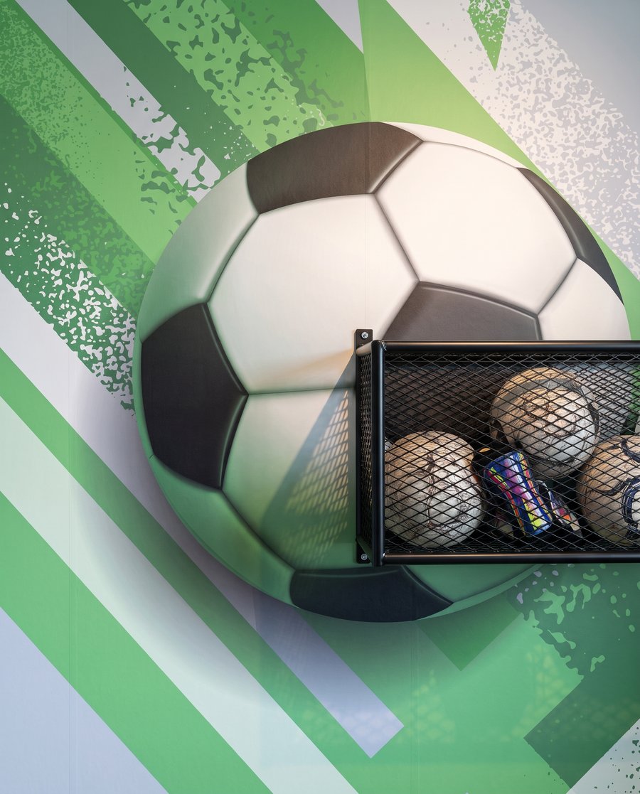Fußball zwischen schrägen Farbbahnen — Detail
