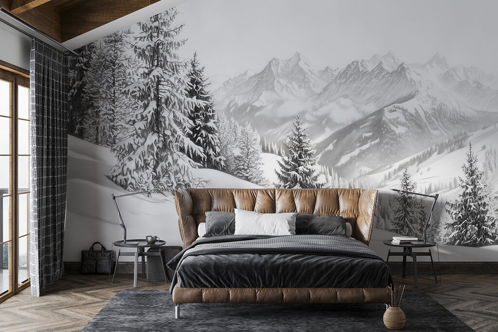 Schneehang mit Fernblick in einem Interieur