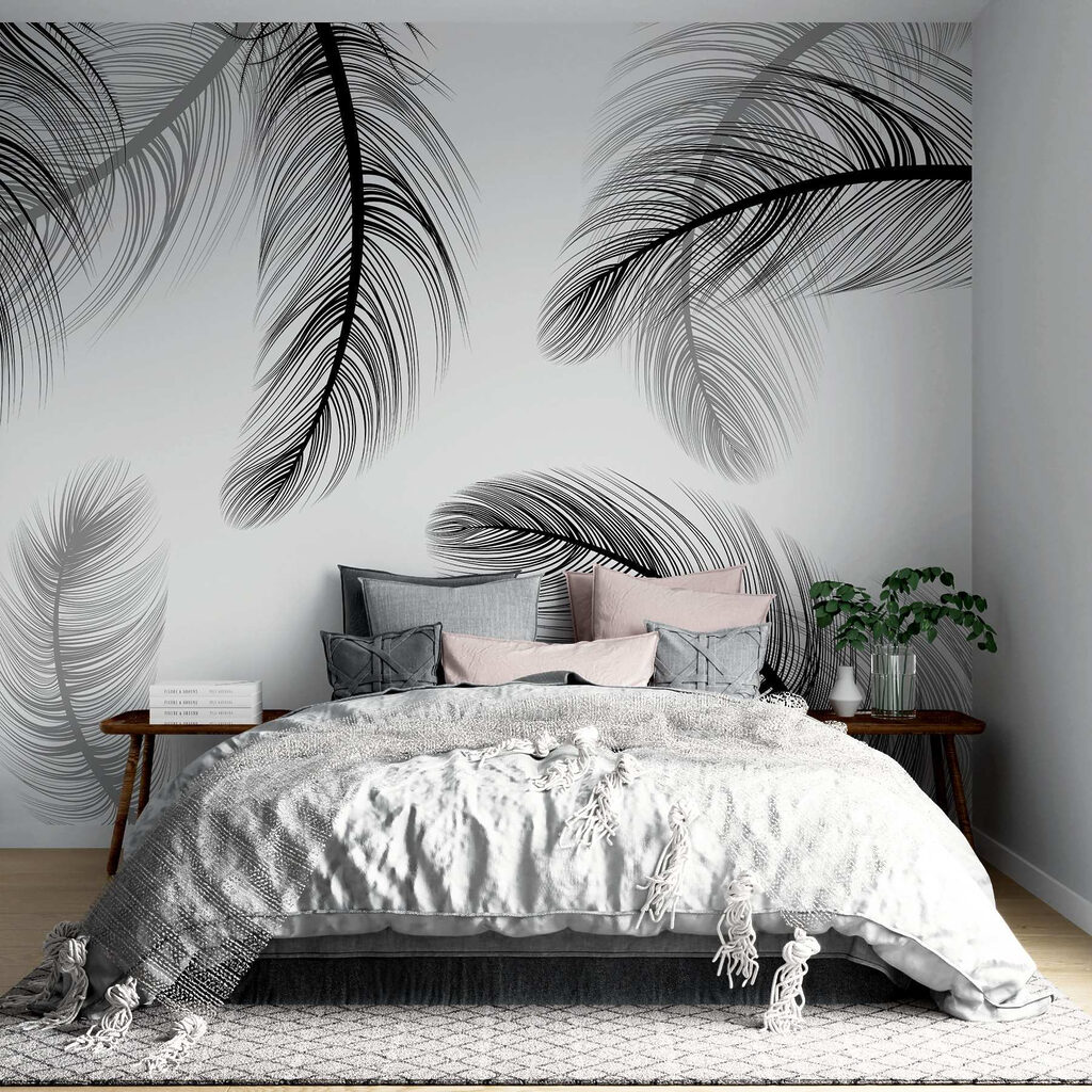 Lange Federn in Bewegung in einem Interieur