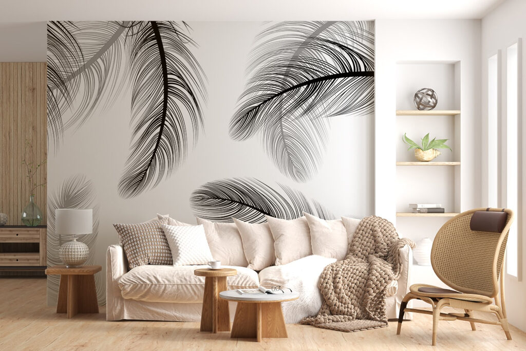Lange Federn in Bewegung in einem Interieur