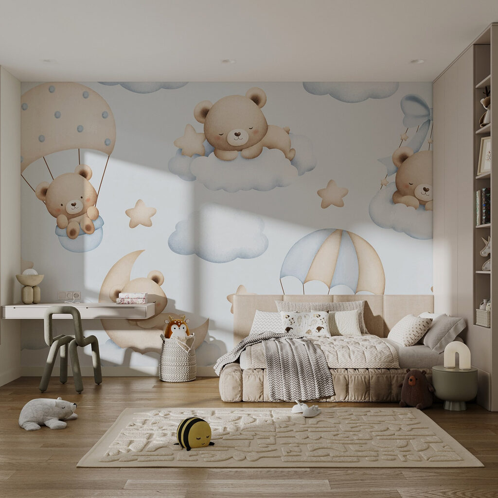 Bärchen auf Wolkenreise in einem Interieur