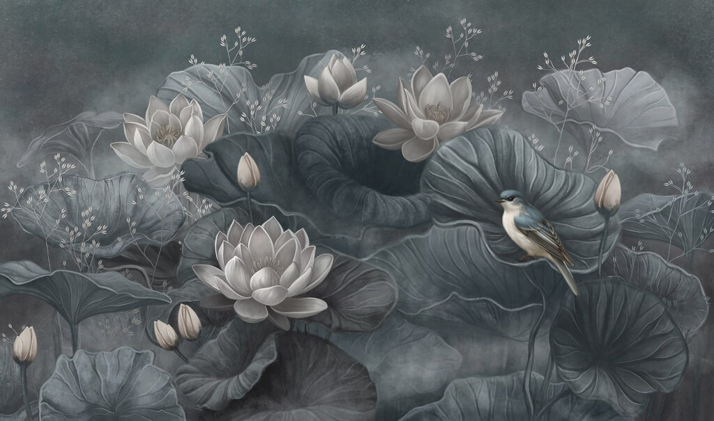 Teichblüten bei Nacht — ganzes Design