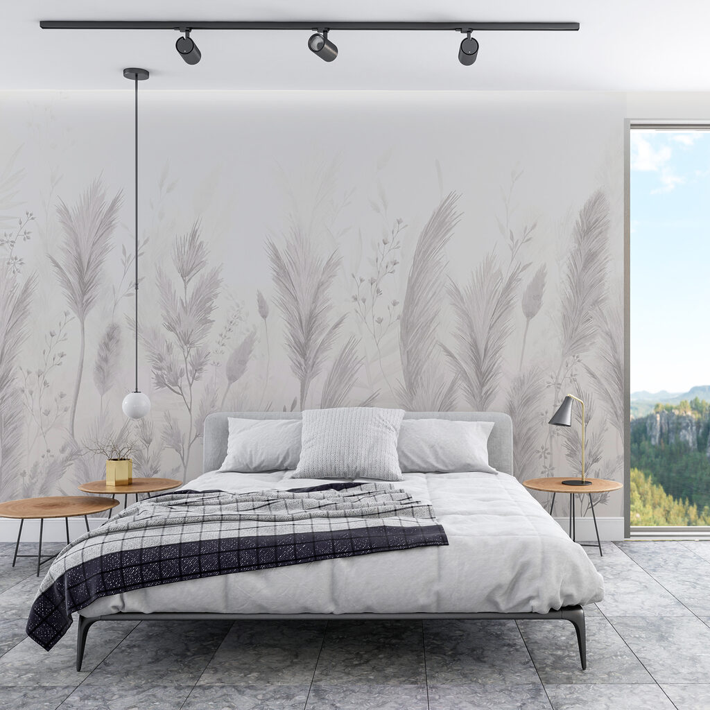 Gräser und blasse Rispen in einem Interieur
