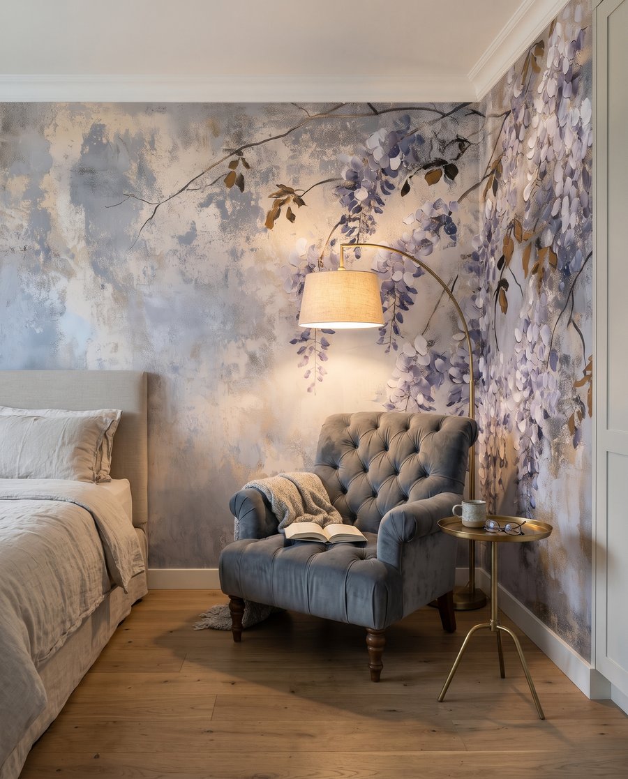 Lila Blüten auf Patina — Interieur 1