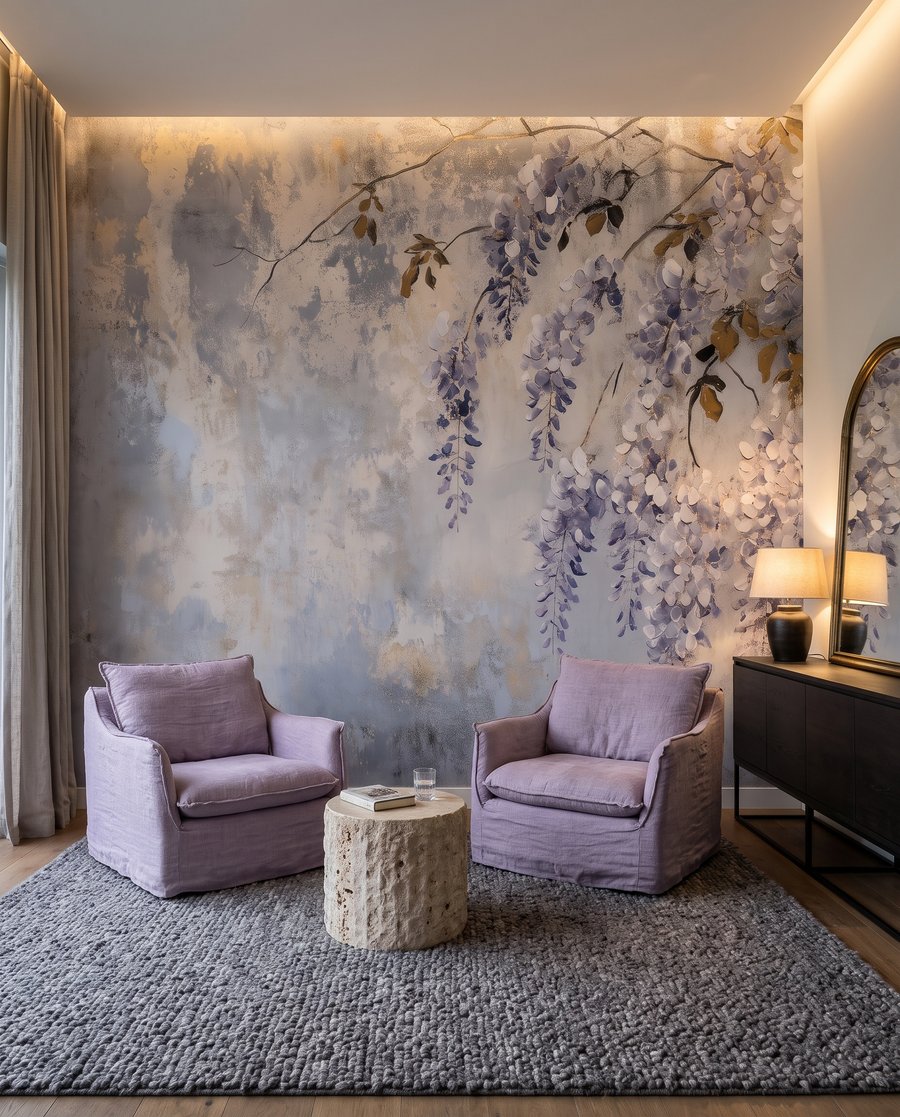 Lila Blüten auf Patina — Interieur 3