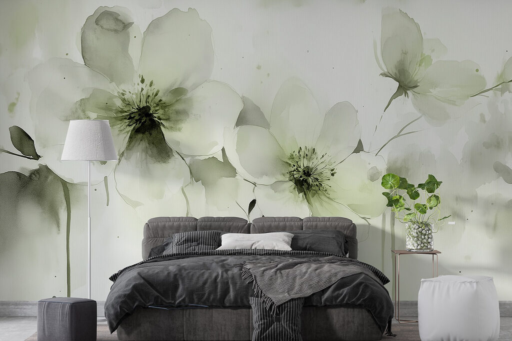Blasse Blüten in Aquarell in einem Interieur
