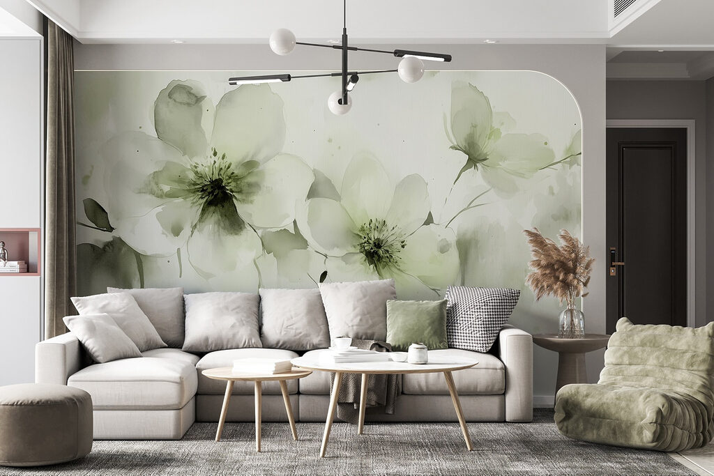 Blasse Blüten in Aquarell in einem Interieur