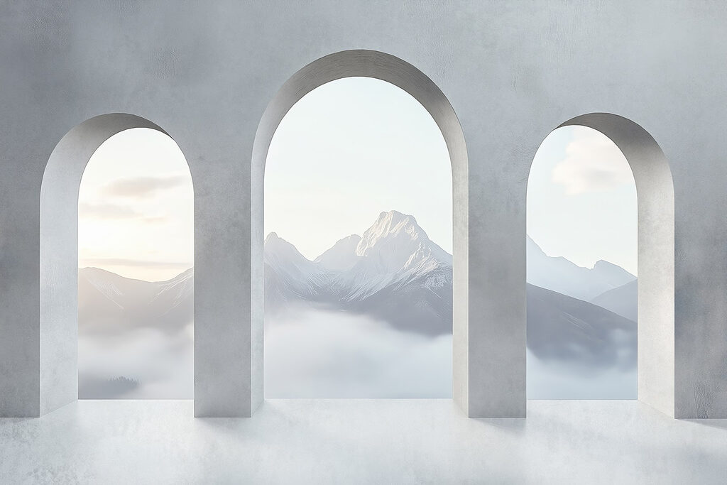 Bergblick durch Bögen — ganzes Design