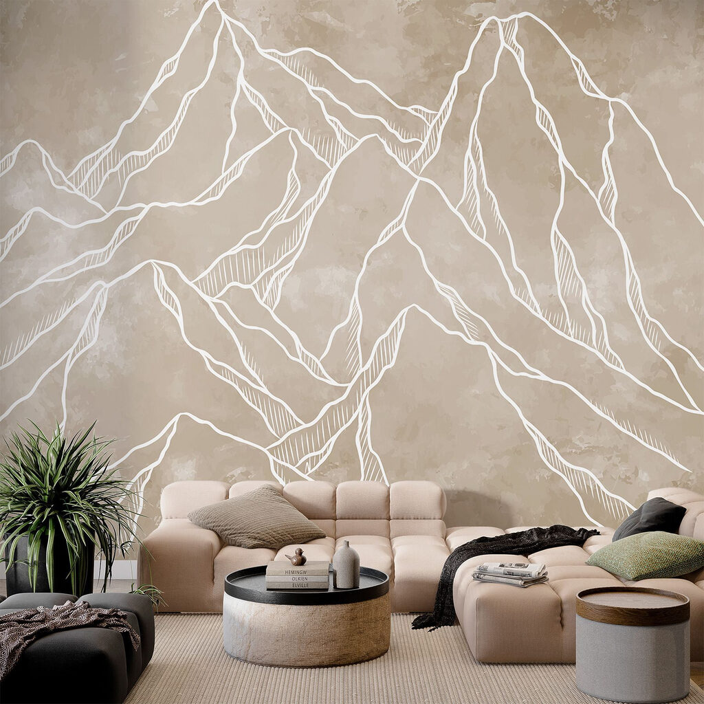 Gezeichnete Bergkette in einem Interieur