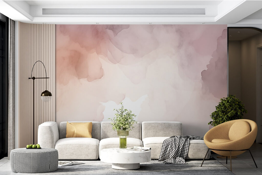 Rosa Aquarellwolken in einem Interieur