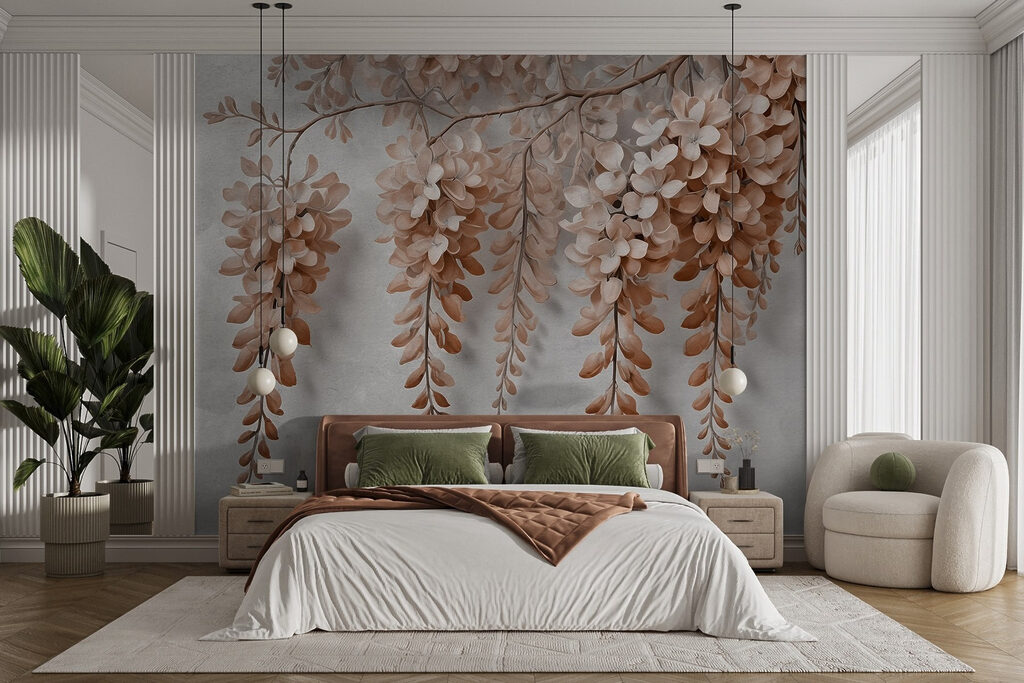 Blütentrauben an feinen Zweigen in einem Interieur