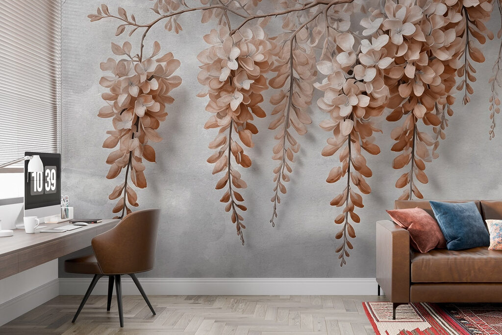 Blütentrauben an feinen Zweigen in einem Interieur