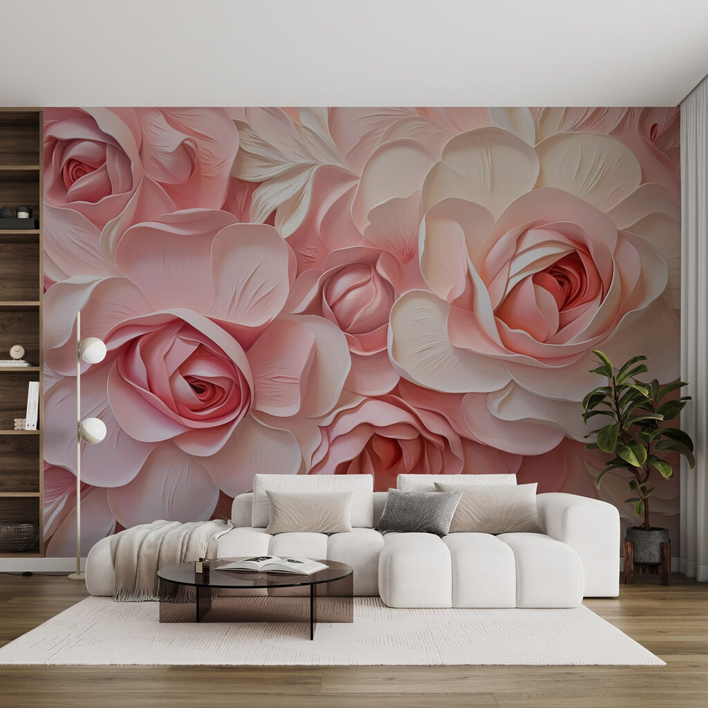 Rosen voller Blütenblätter in einem Interieur