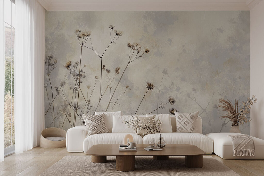 Zarte verblühte Stiele in einem Interieur