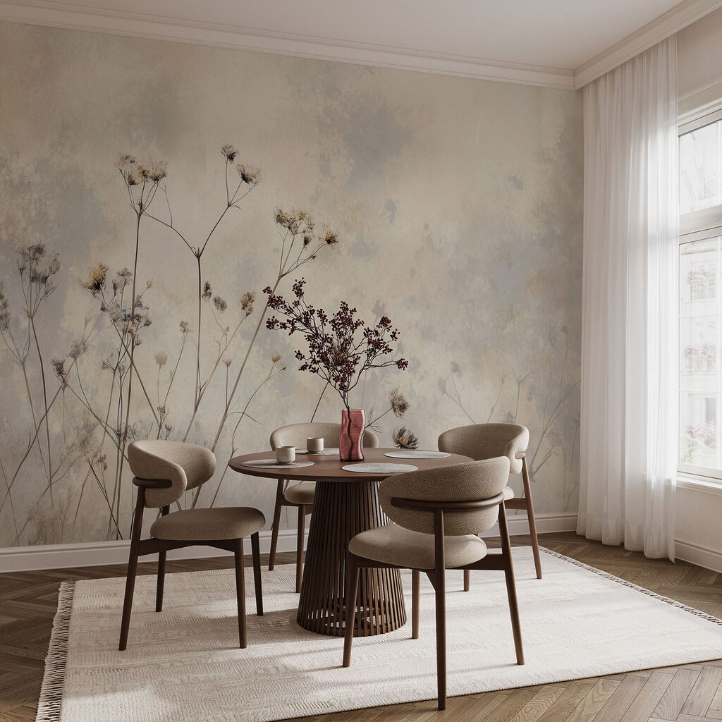 Zarte verblühte Stiele in einem Interieur
