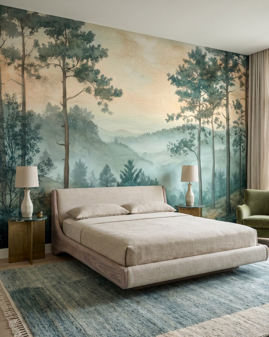 Kiefern über dem Tal in einem Interieur