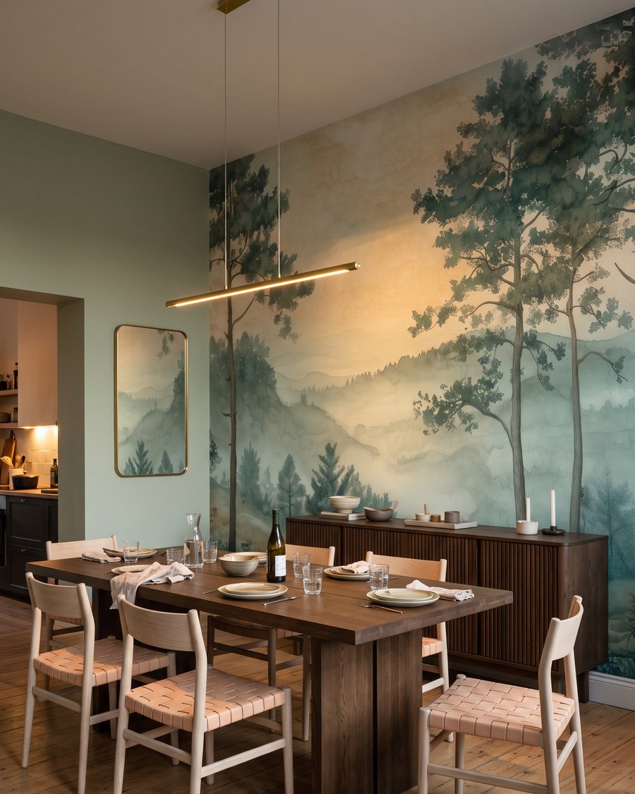 Kiefern über dem Tal in einem Interieur