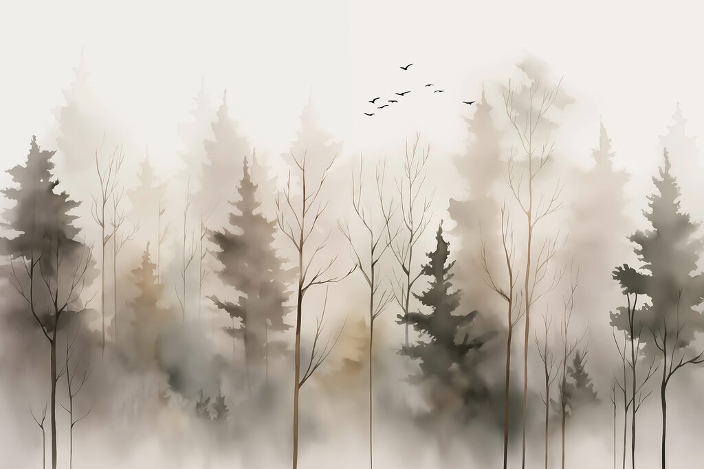 Kahle Bäume und Vögel — ganzes Design