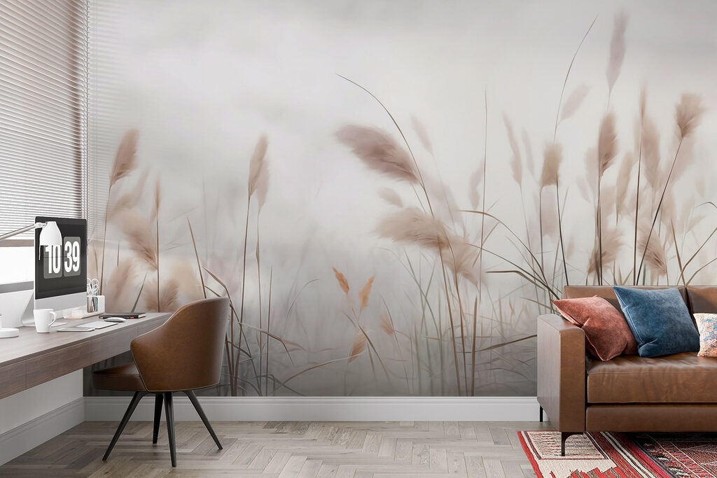 Braune Rispen im Dunst in einem Interieur