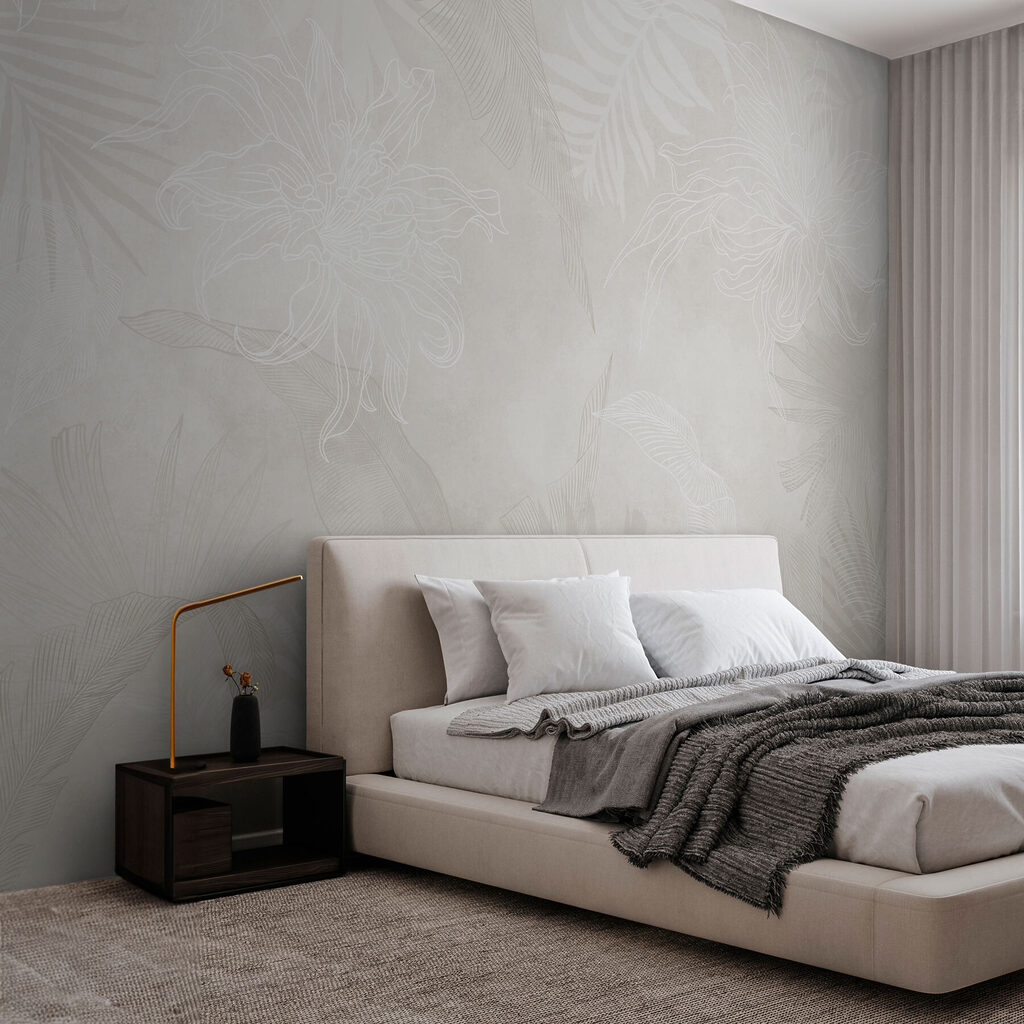 Verblasste Tropenblätter in einem Interieur