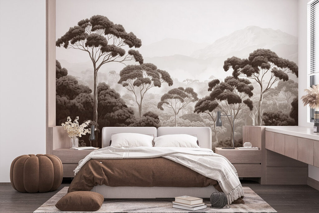 Hohe Baumkronen in einem Interieur