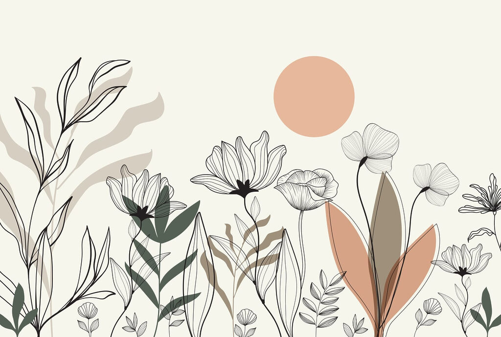 Sonne und gezeichnete Blumen — ganzes Design