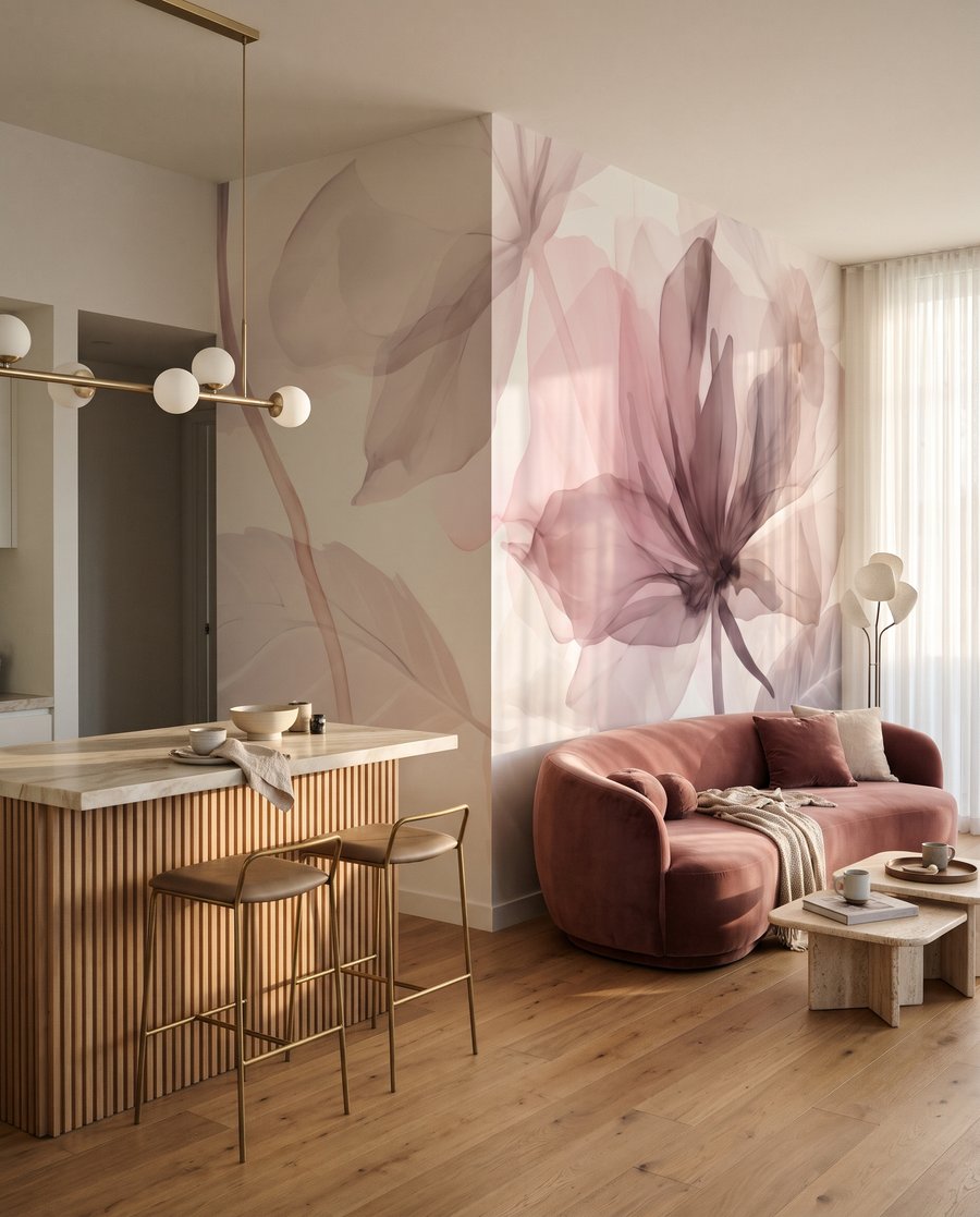Blüten in malvenfarbenen Schleiern — Interieur 6