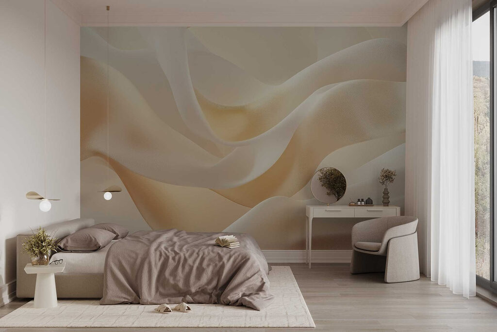 Cremefarbene Falten im Licht in einem Interieur