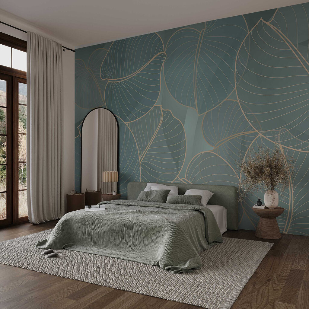 Blätter in feinen Linien in einem Interieur