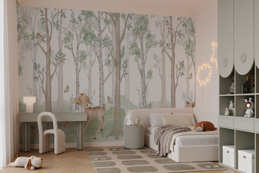 Hirsche im Wald in einem Interieur