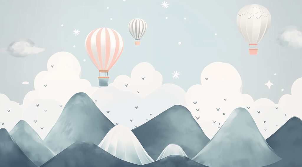 Heißluftballons über Gipfeln — ganzes Design
