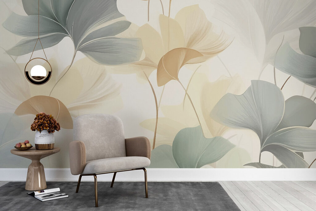 Runde Blätter in Pastellgelb in einem Interieur