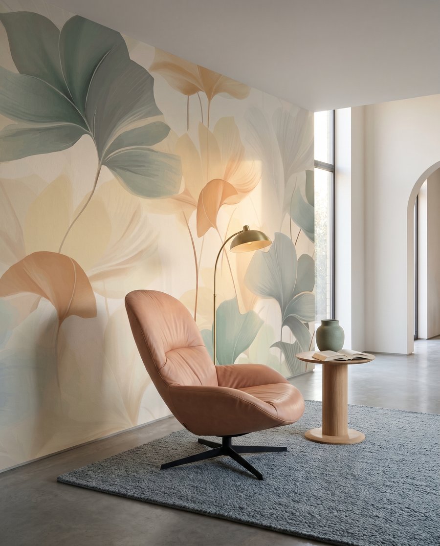 Runde Blätter in Pastellgelb in einem Interieur