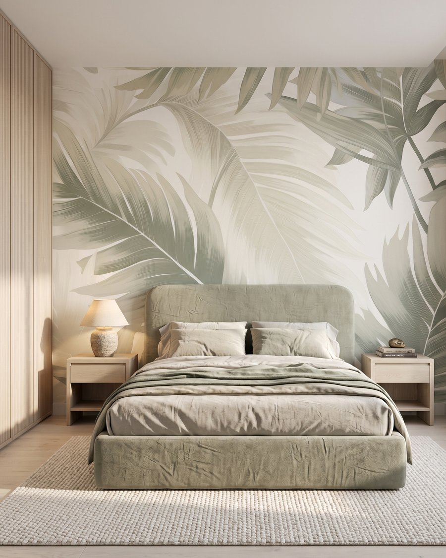 Blasse Palmwedel in einem Interieur