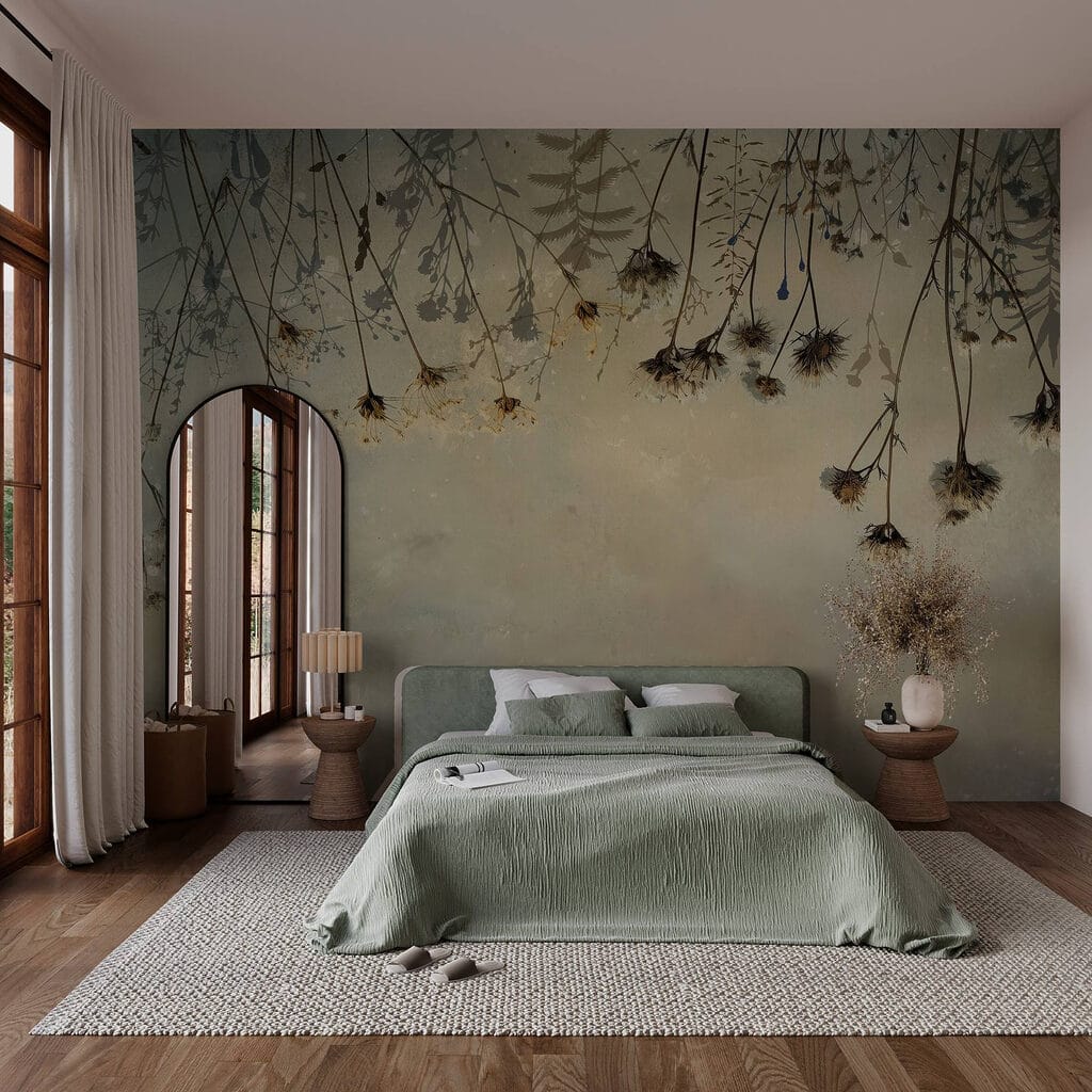 Hängende Stiele in Goldtönen in einem Interieur