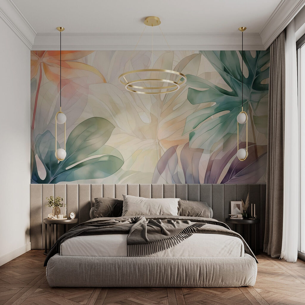 Bewegte Tropenblätter in einem Interieur