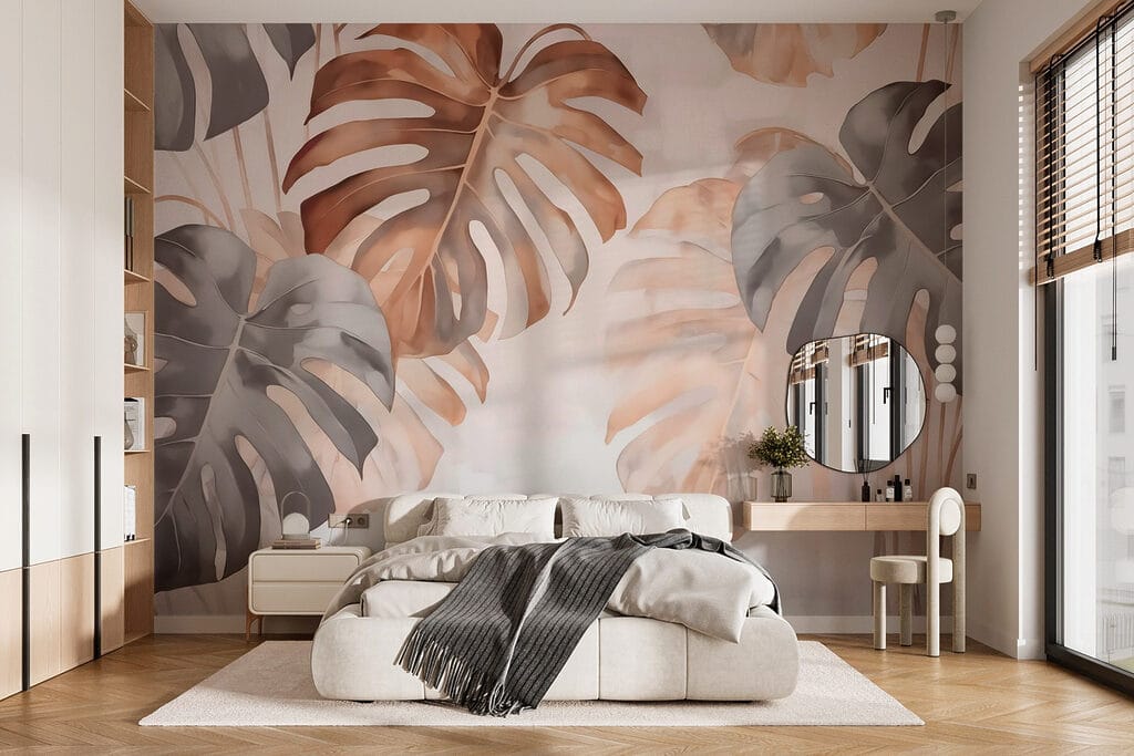 Tropenblätter in Aquarell in einem Interieur