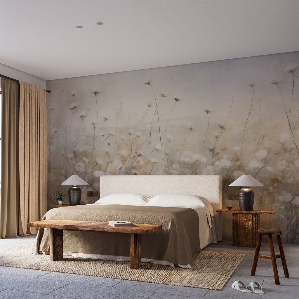Stilles Blütenfeld in einem Interieur