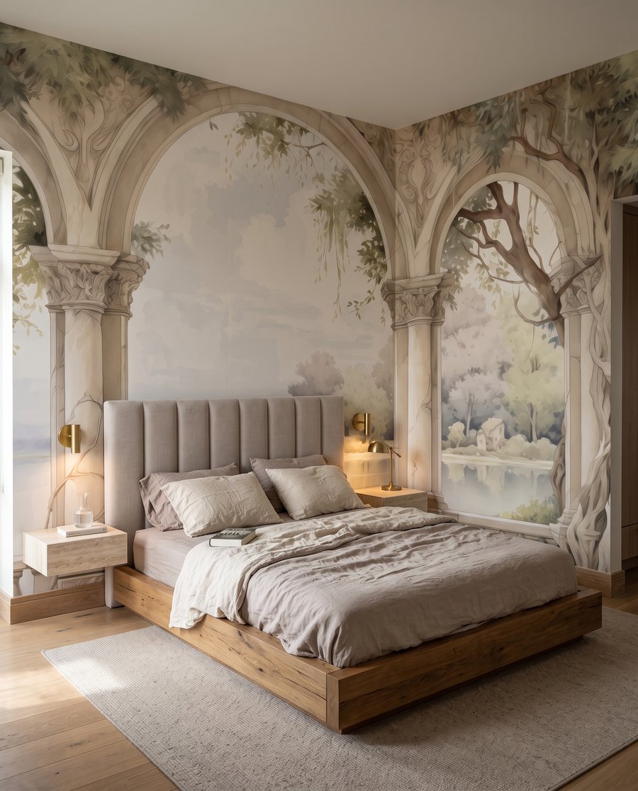 Bögen am stillen Wasser in einem Interieur