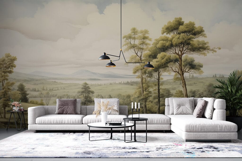 Bäume über weiten Tälern in einem Interieur