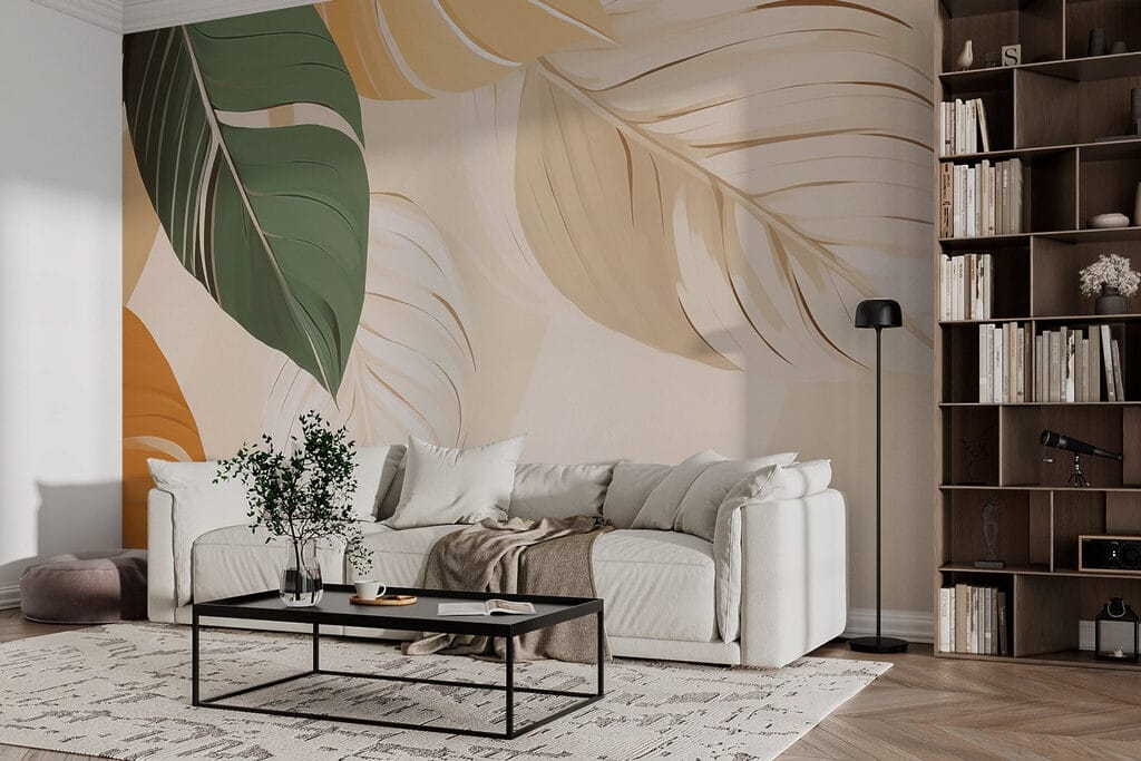 Große Blätter in Ocker in einem Interieur
