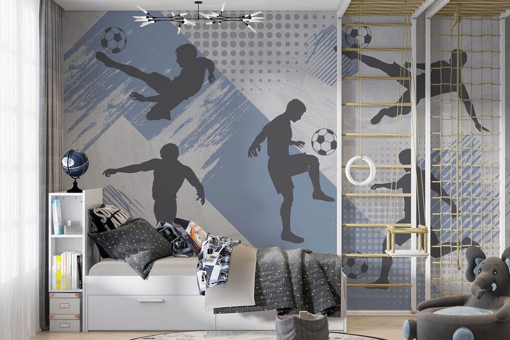 Fußballer in Bewegung in einem Interieur