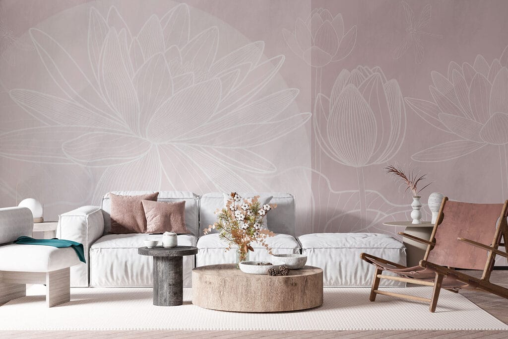 Lotus in weißen Linien in einem Interieur