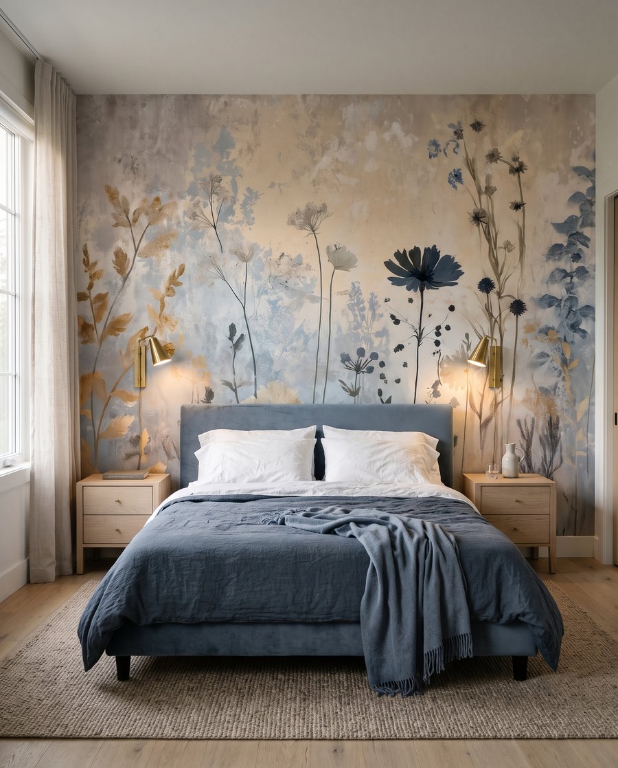Zarte Blüten auf Patina in einem Interieur