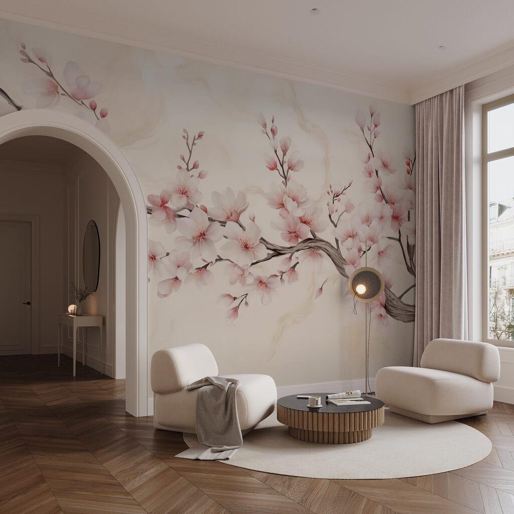 Rosa Blüten im Abendlicht in einem Interieur